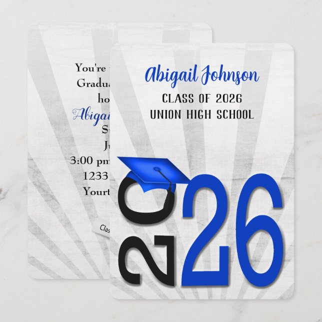 Invitation Graduation 2025 En Couleurs Bleues et Noires (Devant / Derrière)
