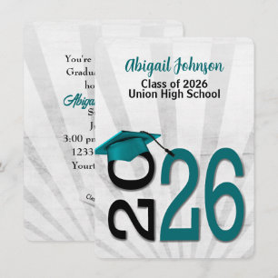 Invitation Graduation 2025 En Couleurs Turquoises et Noires