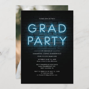 Invitation Graduation 2025 Grad Photo Blue Neon Party