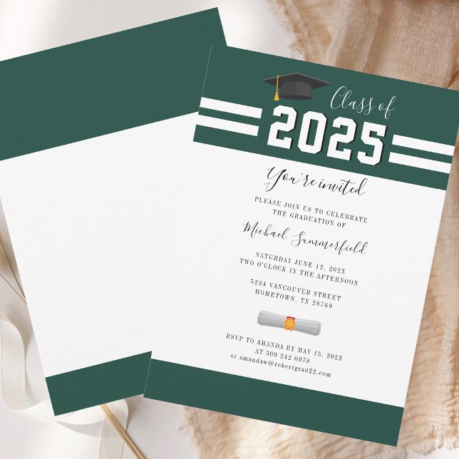 Invitation Graduation 2025 Green White Grad Party (Graduation 2025 Green White Grad Party Invitation)