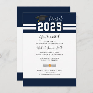 Invitation Graduation 2025 Marine White Minimalist Grad Party