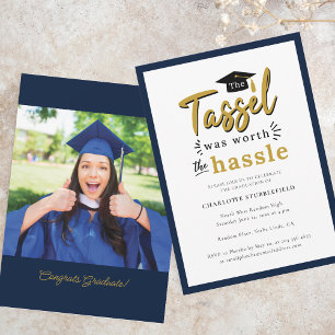 Invitation Graduation 2025 Navy Blue Photo Grad Party