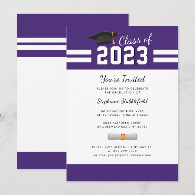 Invitation Graduation 2025 Party Simple Purple (Devant / Derrière)