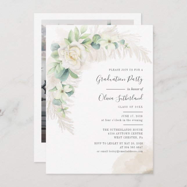 Invitation Graduation 2025 Photo Botanical Grad Party (Devant / Derrière)
