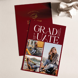 Invitation Graduation 2025 Photo Collage Burgundy Grad Party