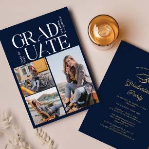 Invitation Graduation 2025 Photo Collage Navy Blue Grad Party