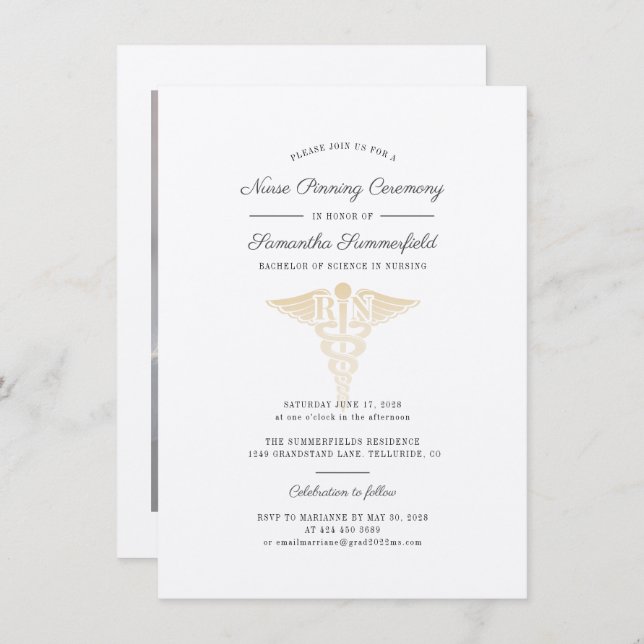 Invitation Graduation 2025 Photo Nurse Pinning Cérémonie (Devant / Derrière)