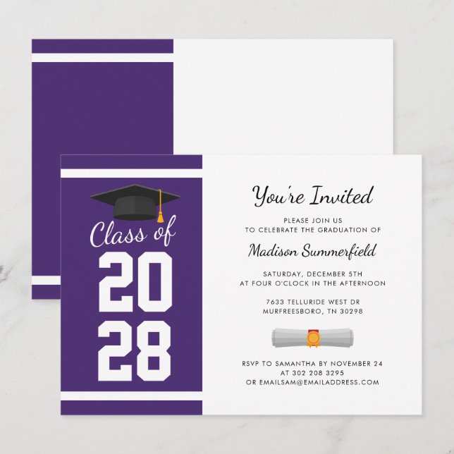 Invitation Graduation 2025 Purple Grad Party (Devant / Derrière)