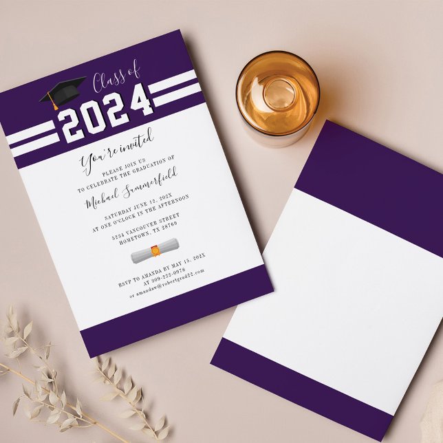 Invitation Graduation 2025 Purple White Minimalist Grad Party (Purple Script Graduation 2024 Party Invitation)