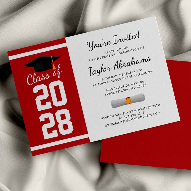 Invitation Graduation 2025 Red White Grad Party (Red and White Graduation 2024 Party Invitation)