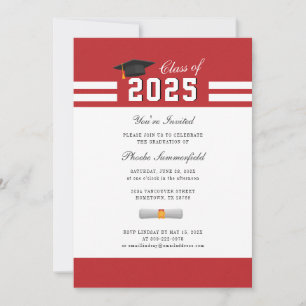 Invitation Graduation 2025 Red White Simple Grad Party