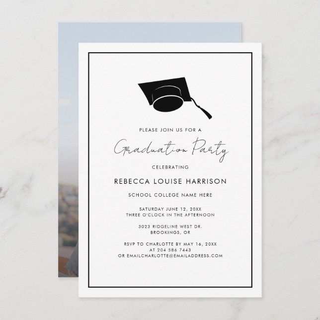 Invitation Graduation 2026 Photo Elegant Script Grad Party (Devant / Derrière)