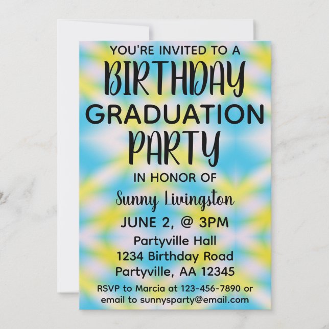 Invitation Graduation Anniversaire Une photo Blue Tie Dye Par (Devant)