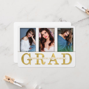 Invitation Graduation Announcement Faux Gold Leaf 3 Photo