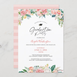 Invitation Graduation Aquarelle moderne Blush Floral Script