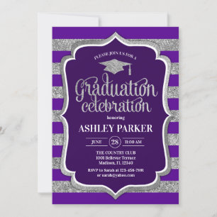 Invitation Graduation - Argent Purple Stripes