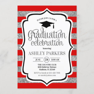 Invitation Graduation - Argent Red Stripes