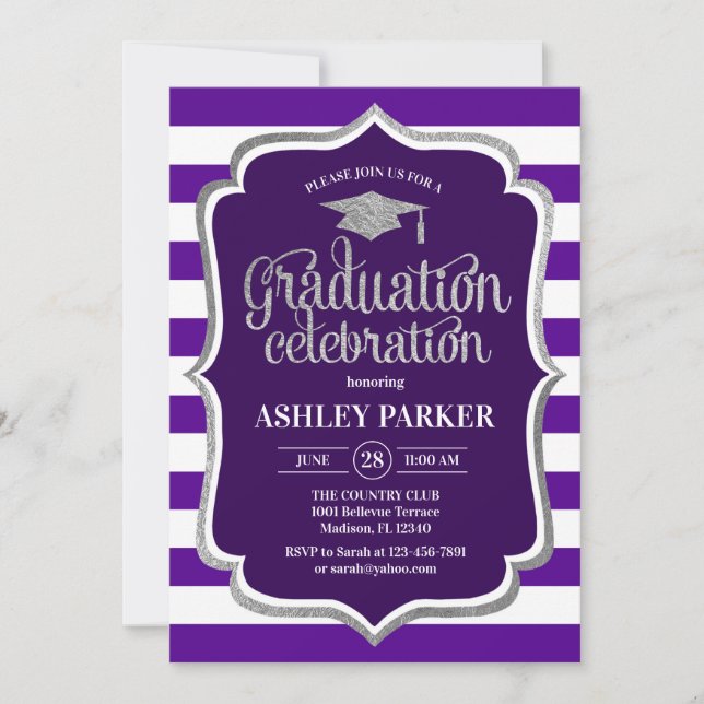 Invitation Graduation - Argent Violet Blancs (Devant)