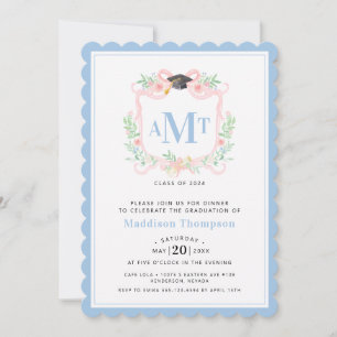 Invitation Graduation au ruban 3 Lettre Bleu Monogramme Cre