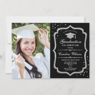 Invitation Graduation avec photo - Black Silver