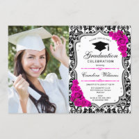 Graduation avec photo - Blanc rose argenté