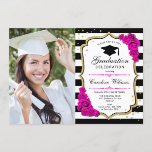 Invitation Graduation avec photo - Blanc rose or