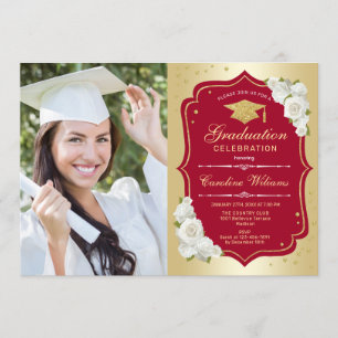 Invitation Graduation avec photo - Gold Red