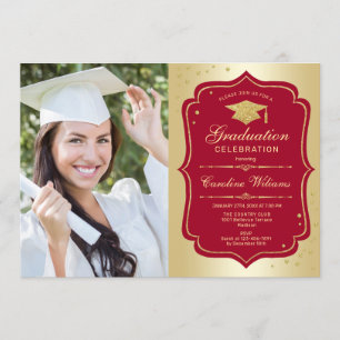 Invitation Graduation avec photo - Gold Red
