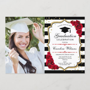 Invitation Graduation avec photo - Gold Red Black