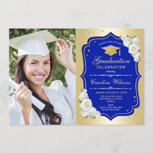 Invitation Graduation avec photo - Gold Royal Blue