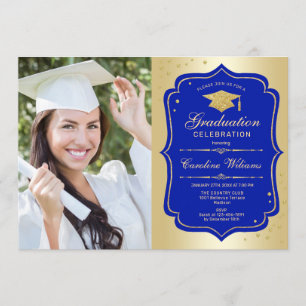 Invitation Graduation avec photo - Gold Royal Blue