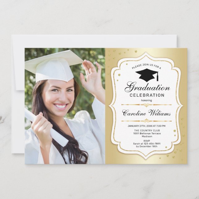 Invitation Graduation avec photo - Gold White (Devant)