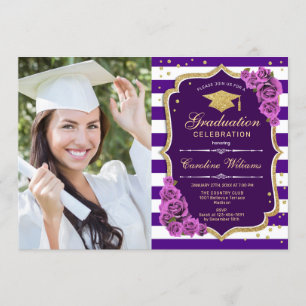 Invitation Graduation avec photo - or violet
