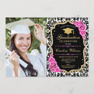 Invitation Graduation avec photo - Rose noir or