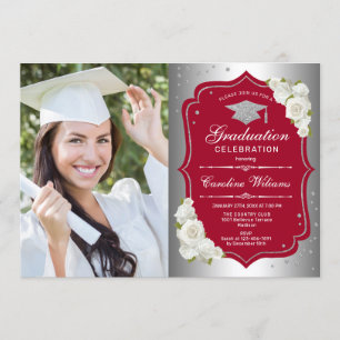 Invitation Graduation avec photo - Rouge argenté