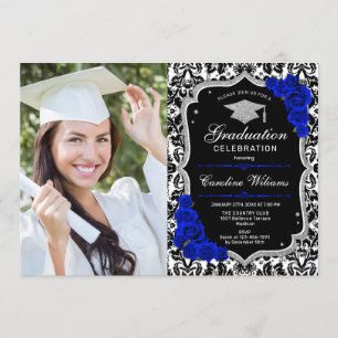 Invitation Graduation avec photo - Royal Blue Silver