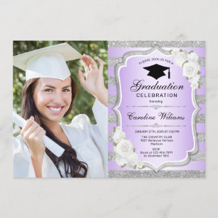 Invitation Graduation avec photo - Silver Purple