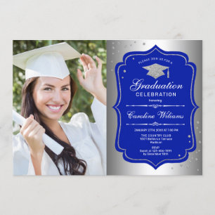 Invitation Graduation avec photo - Silver Royal Blue