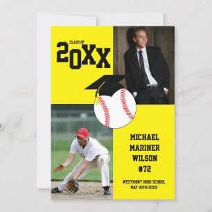 Invitation Graduation Baseball Sport Photo Jaune