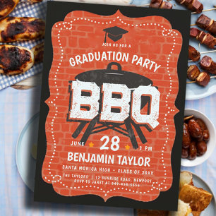 Invitation Graduation BBQ Party Jardin mur rustique extérieur