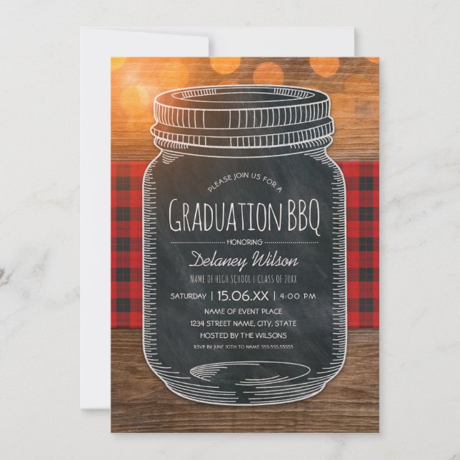 Invitation Graduation BBQ Party Rustic Chalkboard Mason Jar (Devant)