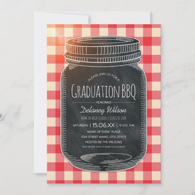 Invitation Graduation BBQ Party Vintage Chalkboard Mason Jar (Devant)