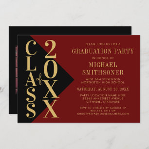 Invitation Graduation Black Red Modern Editable Color