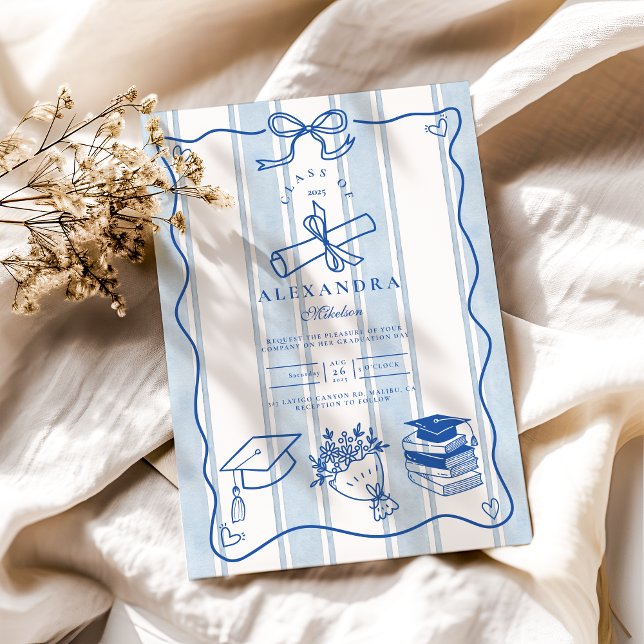 Invitation Graduation Bleue Tirée À La Main Rétro (Créateur téléchargé)