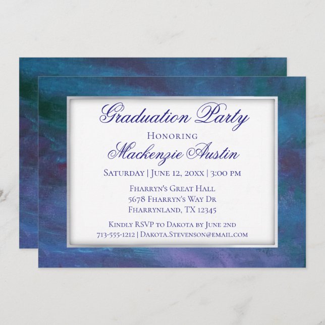Invitation Graduation Blue-Ombre | Violet violet turquoise (Devant / Derrière)