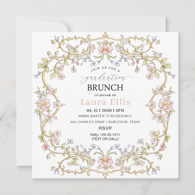 Invitation Graduation Brunch elegant modern watercolor (Devant)