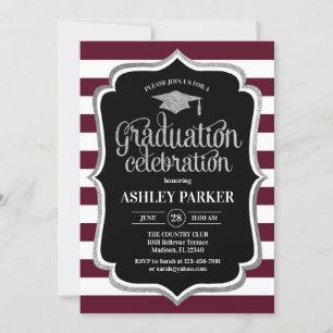 Invitation Graduation - Burgundy Argent Noir Blanc