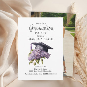 Invitation Graduation Cap Purple Floral Photo Graduation