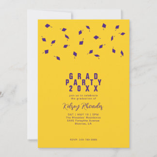 Invitation Graduation Cap Toss Purple & Gold Grad Party