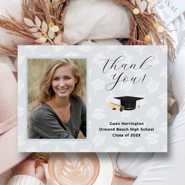 Invitation Graduation Caps Photo Thank You Message Cards (Créateur téléchargé)